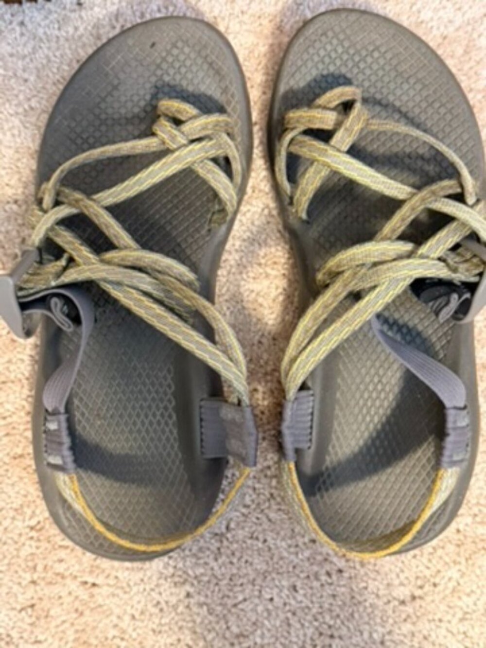 Outdoor Strappy Sandals in Olive Green with Yellow Accents